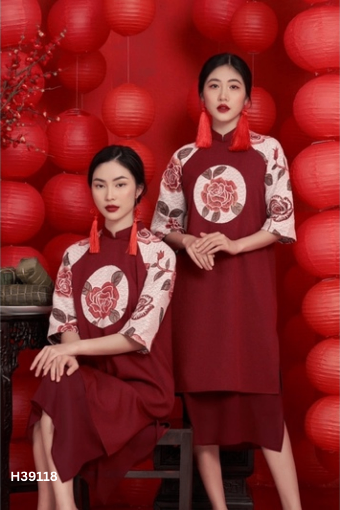 Áo dài đỏ RAPTHIETKE phối tay be