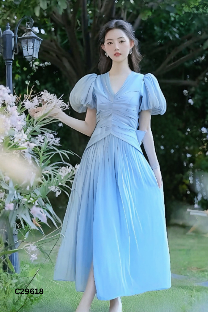 Váy TARA chiffon xanh dúm