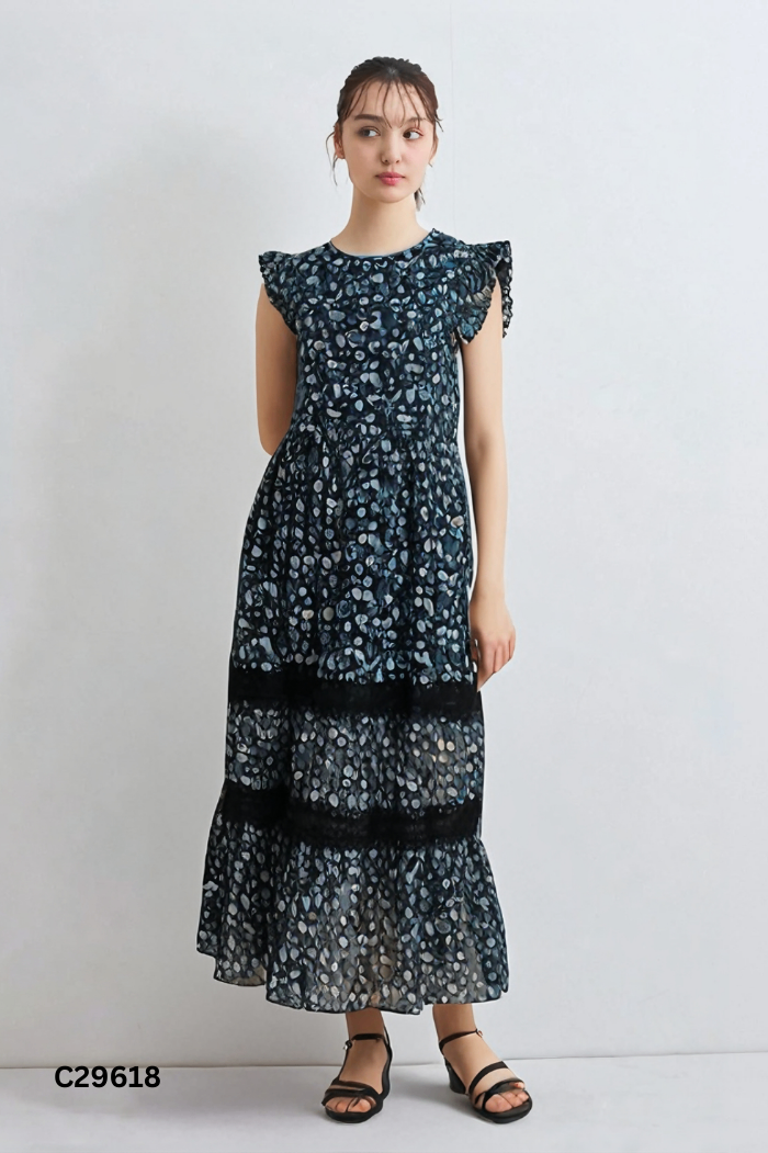Váy ELLE đen họa tiết xanh