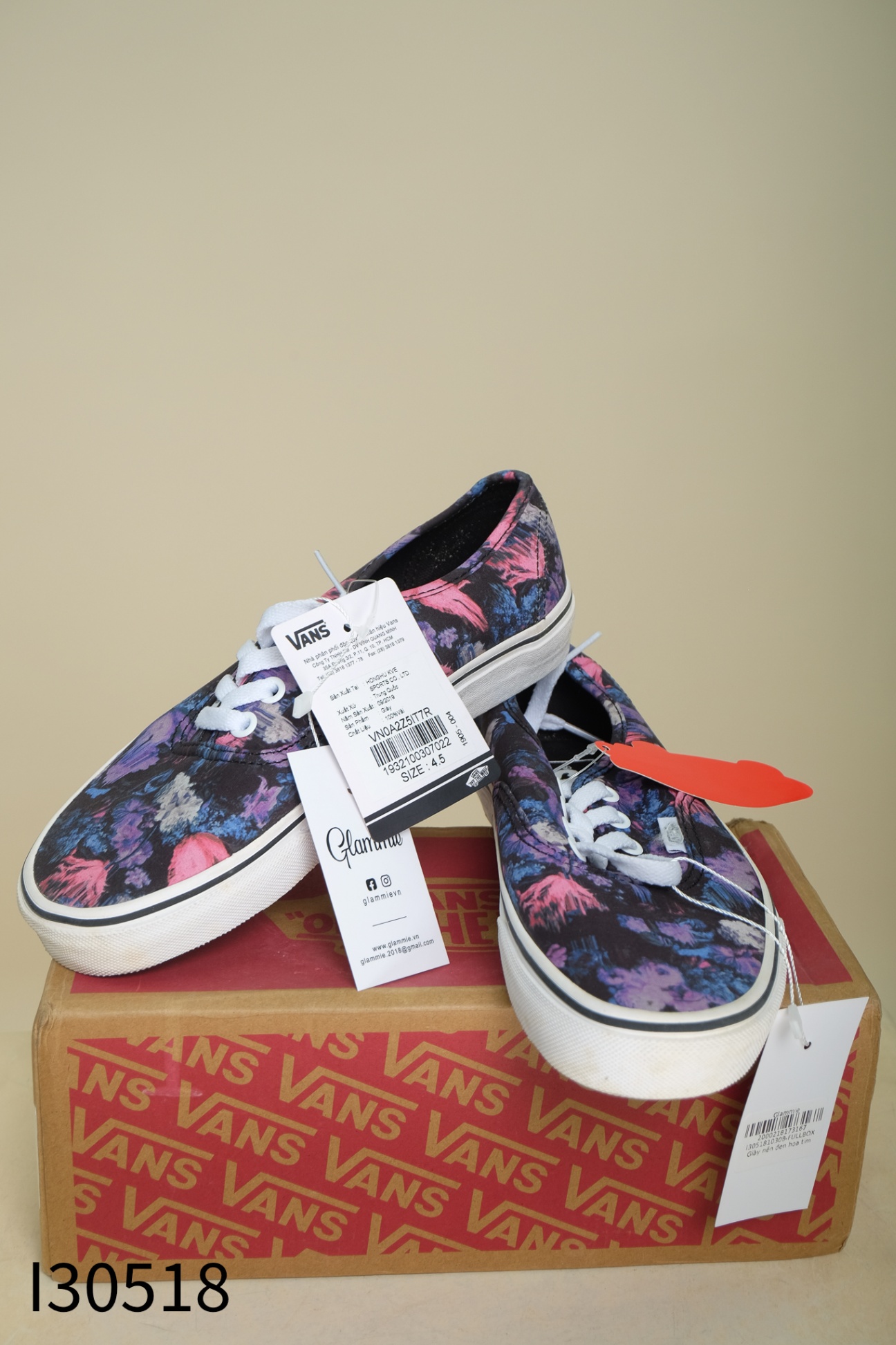 FULLBOX Giày VANS nền đen hoa tim hồng
