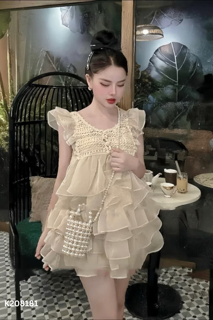 SET Áo be phối len + chân váy xòe