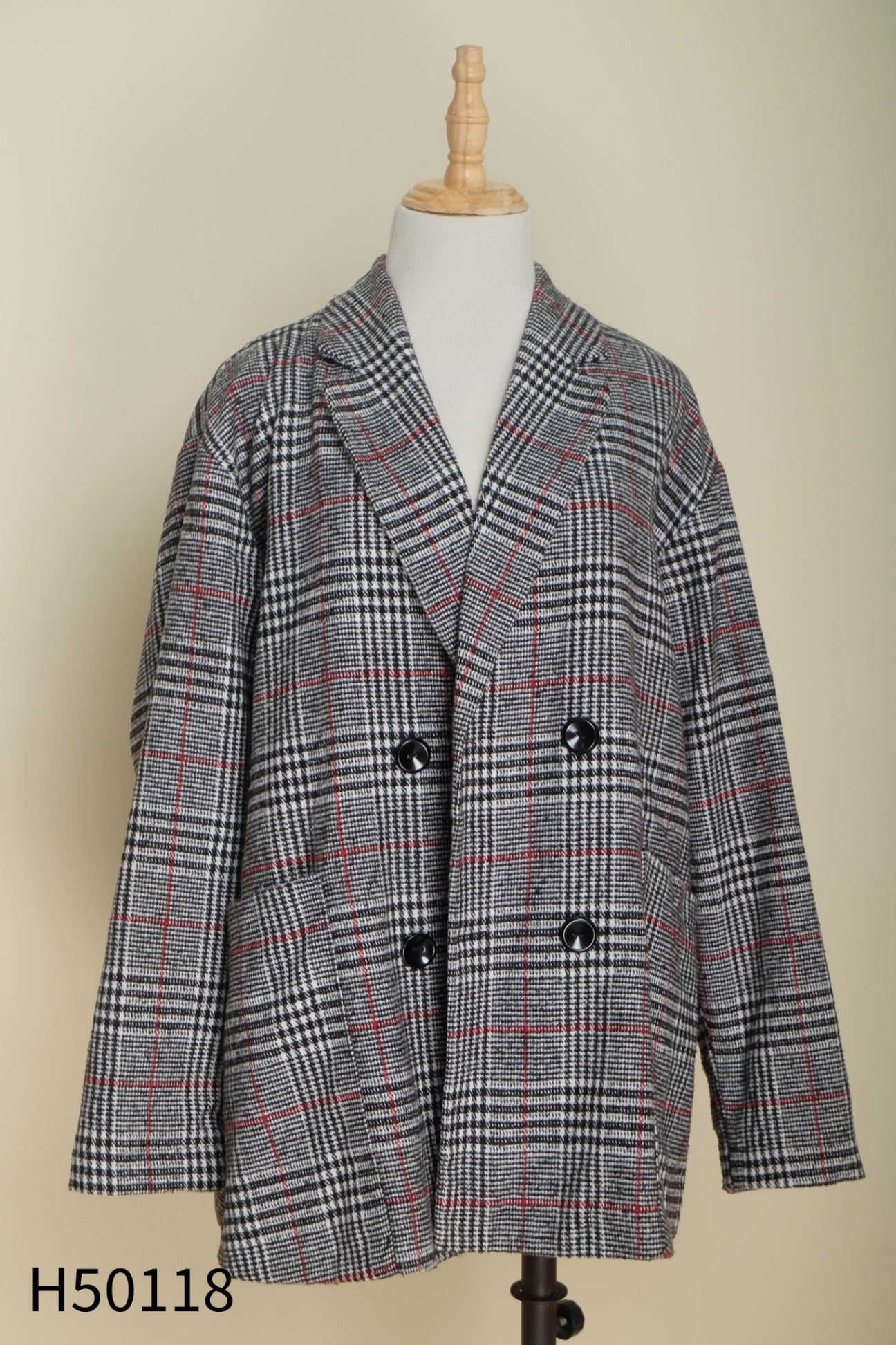 Áo blazer dạ xám kẻ
