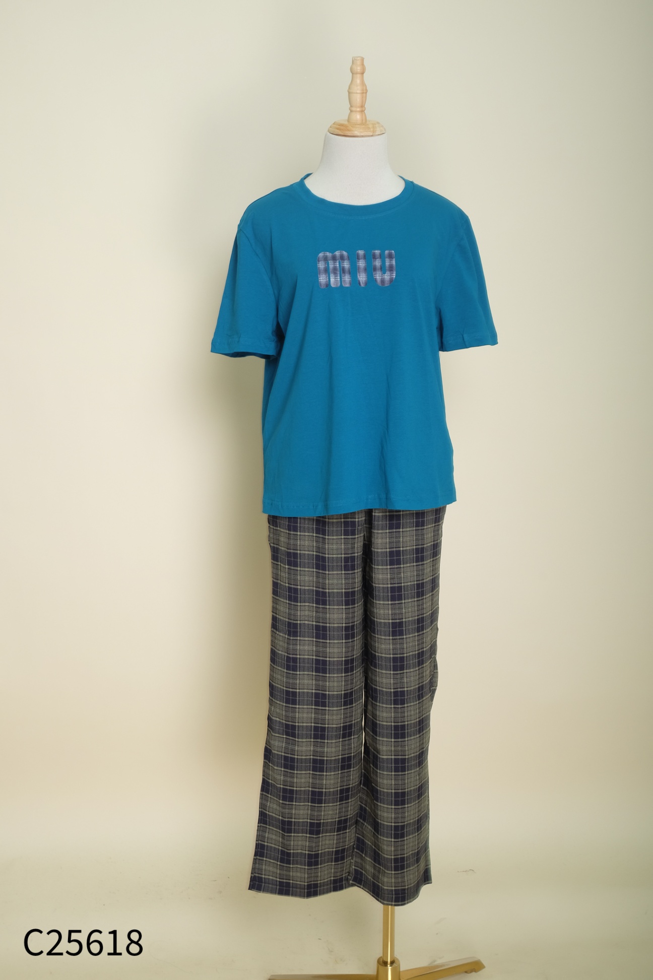 NEWTAG SET Áo xanh + quần xanh kẻ