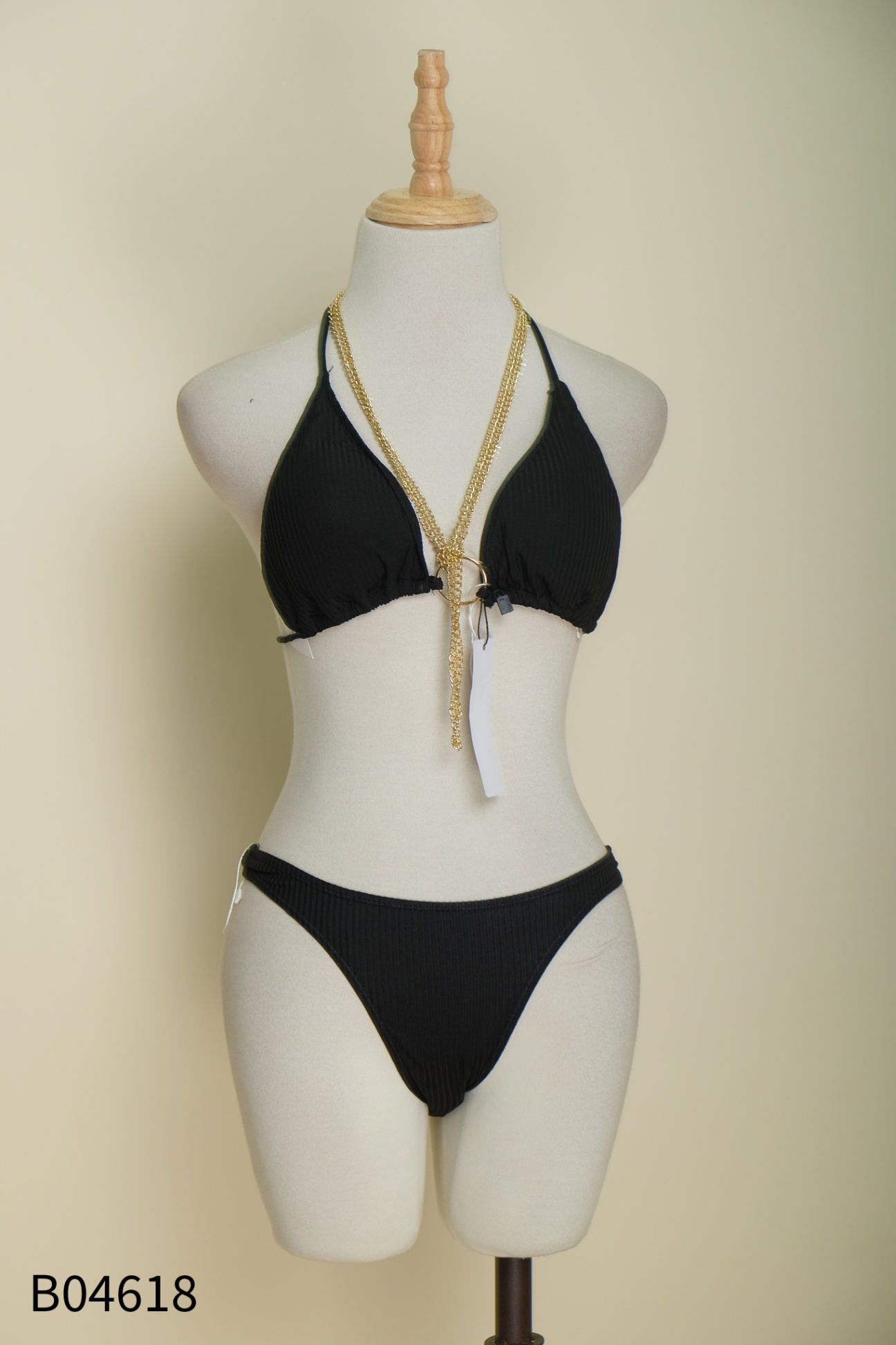 SET Bikini 3 món đen mix xích