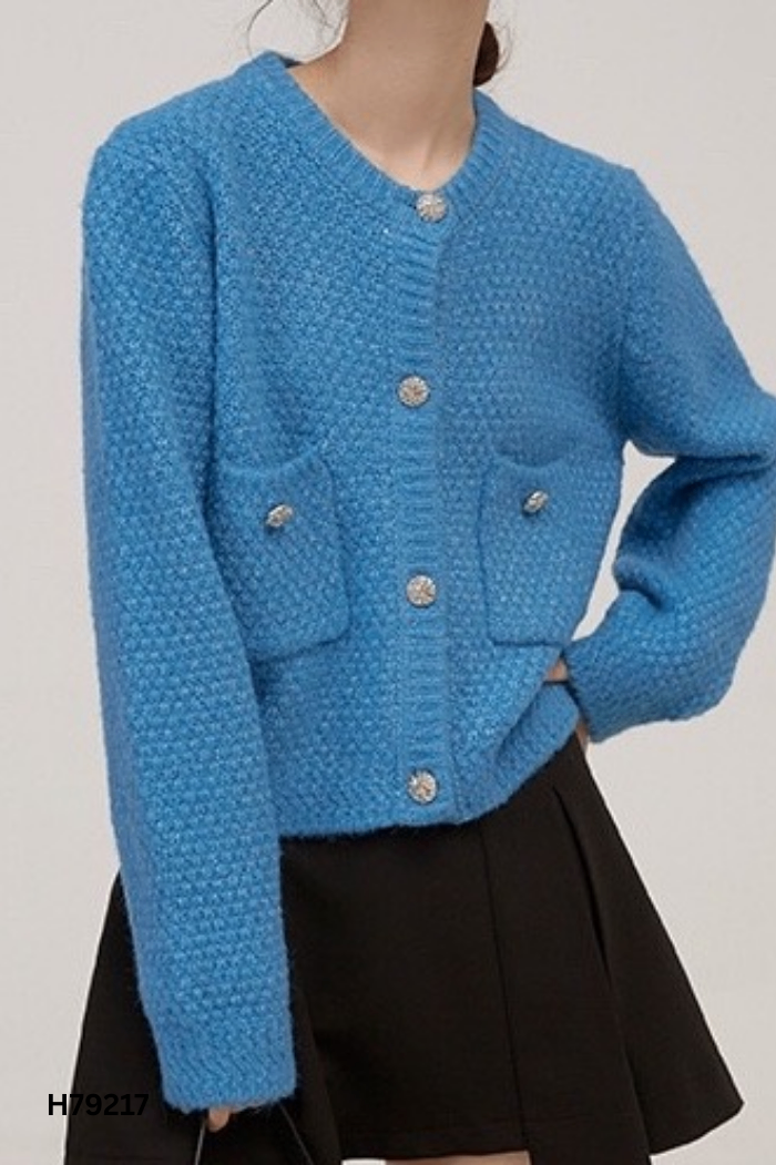 NEWTAG Cardigan len xanh phối khuy