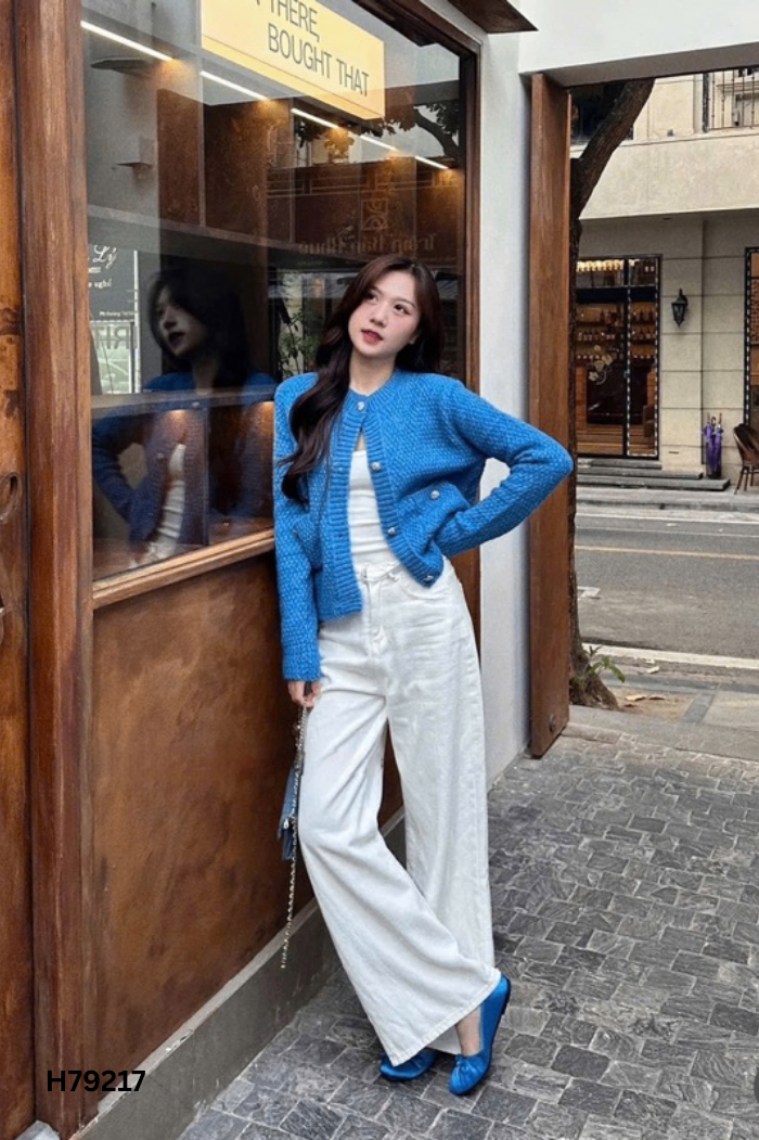NEWTAG Cardigan len xanh phối khuy