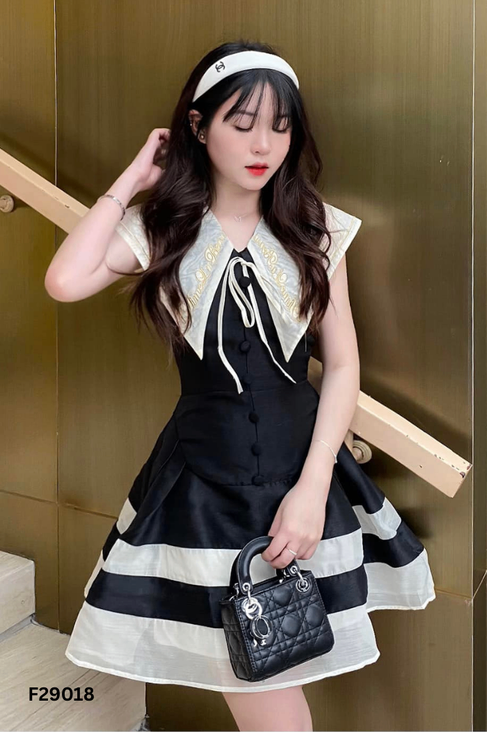 NEWTAG Váy đen phối cổ trắng