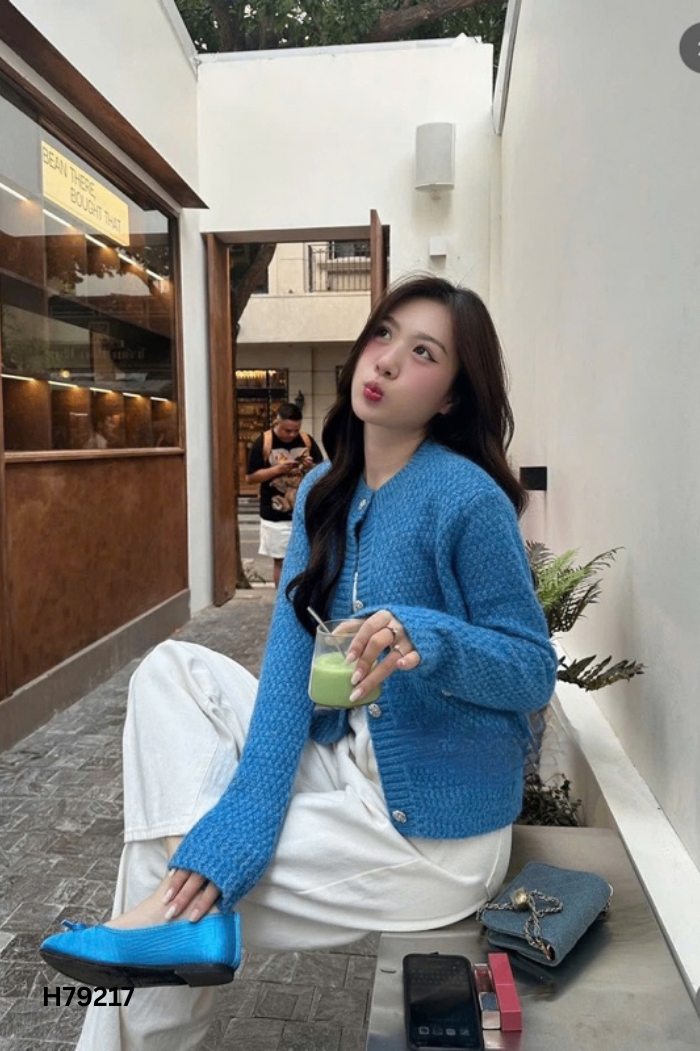 NEWTAG Cardigan len xanh phối khuy