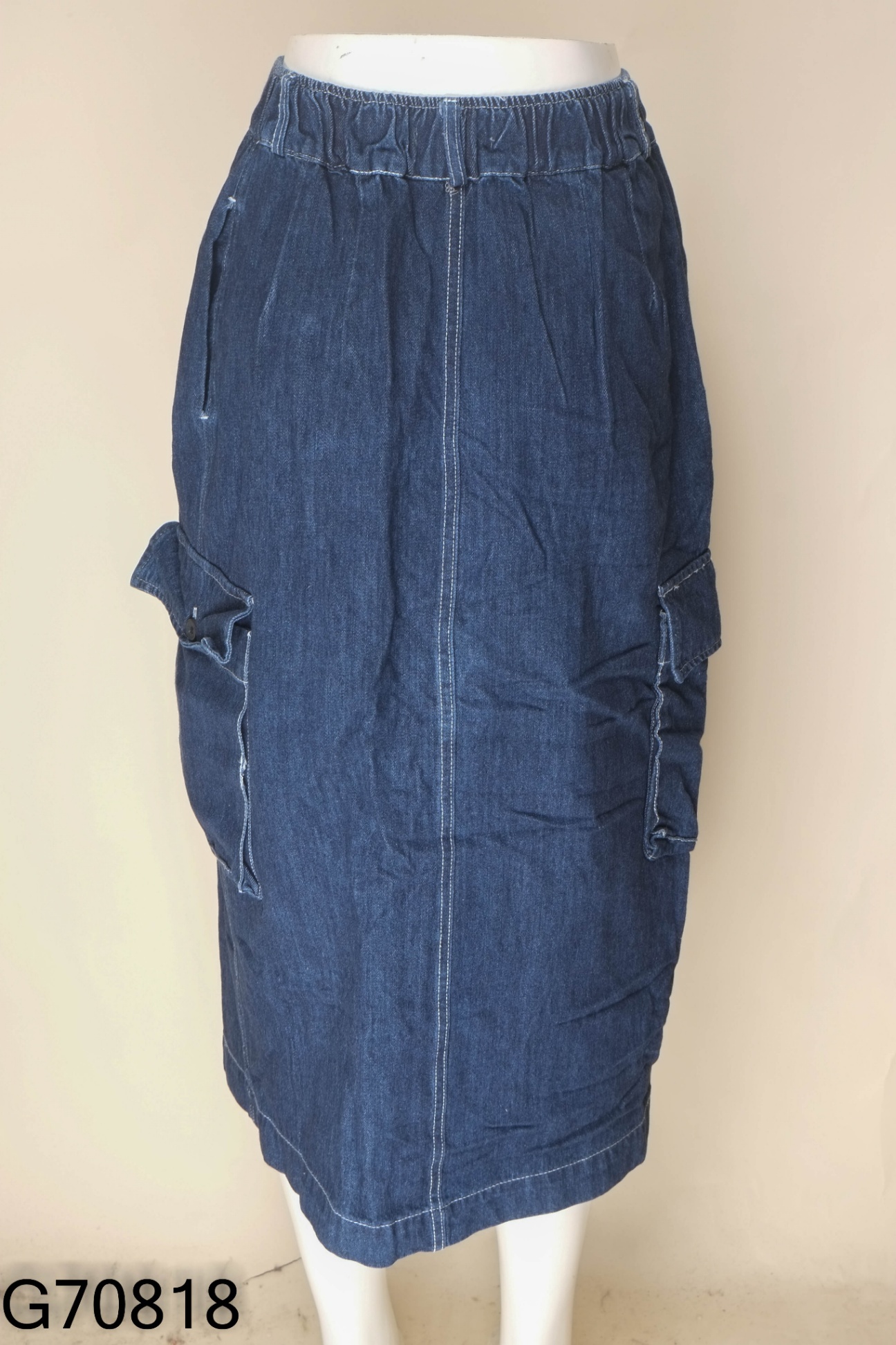Chân váy jeans xanh túi hộp