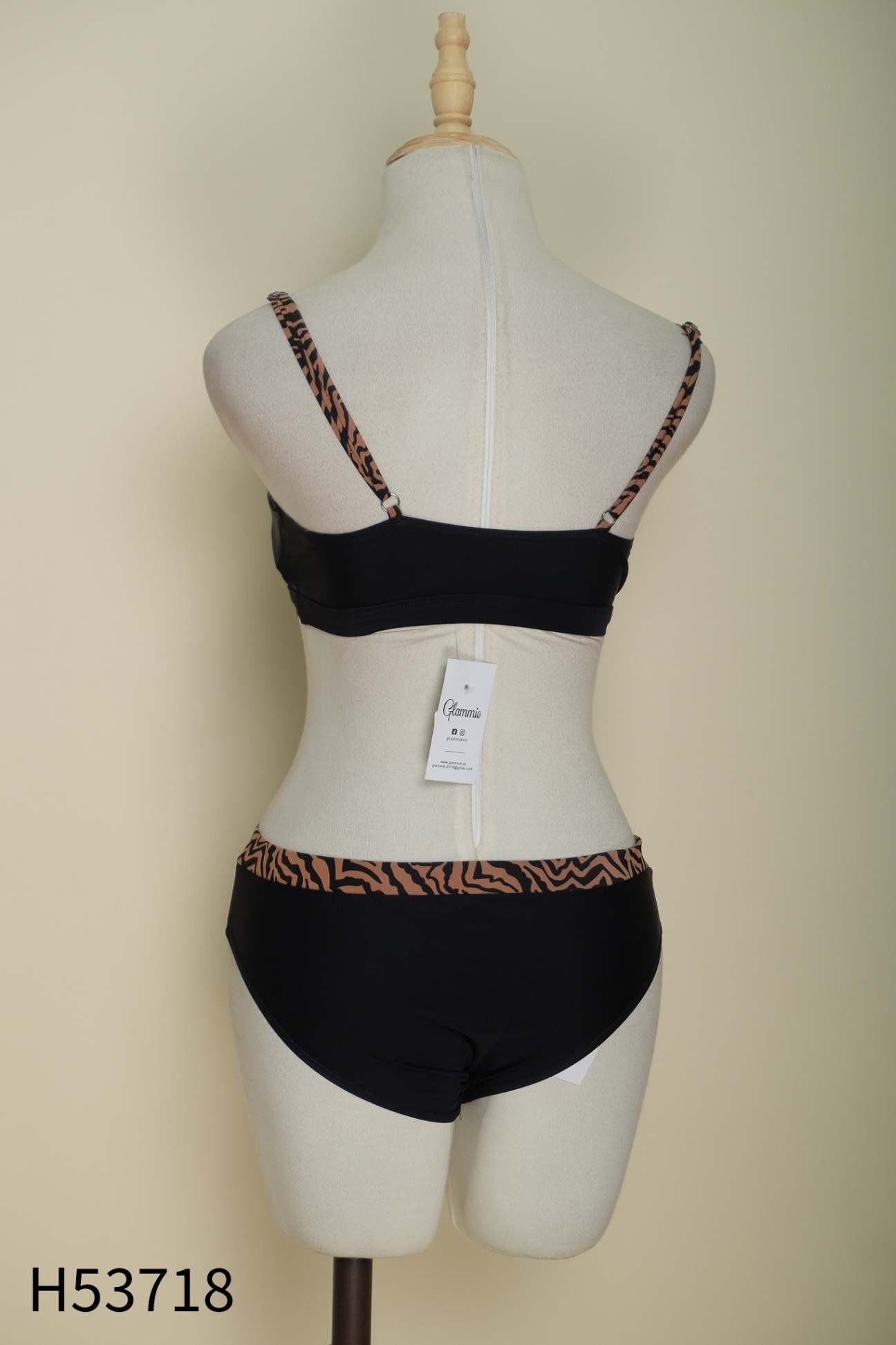 SET SHEIN Bikini 2 mảnh đen viền beo nâu