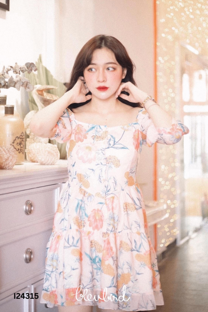Váy hồng hoa BLEUBIRD phối cúc