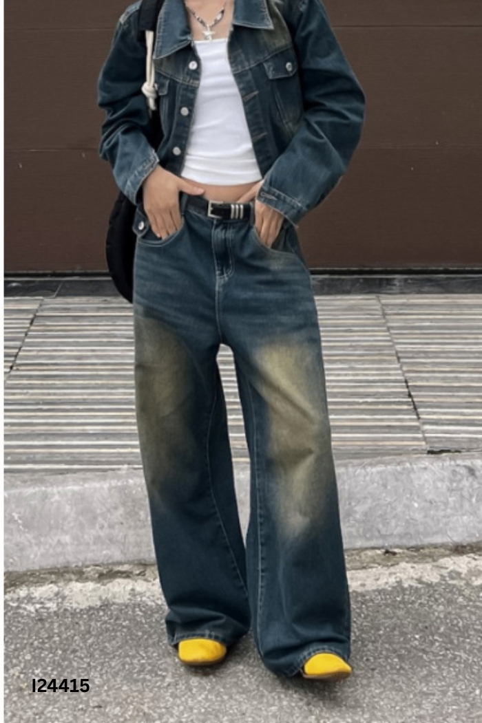 Quần jeans xanh vàng