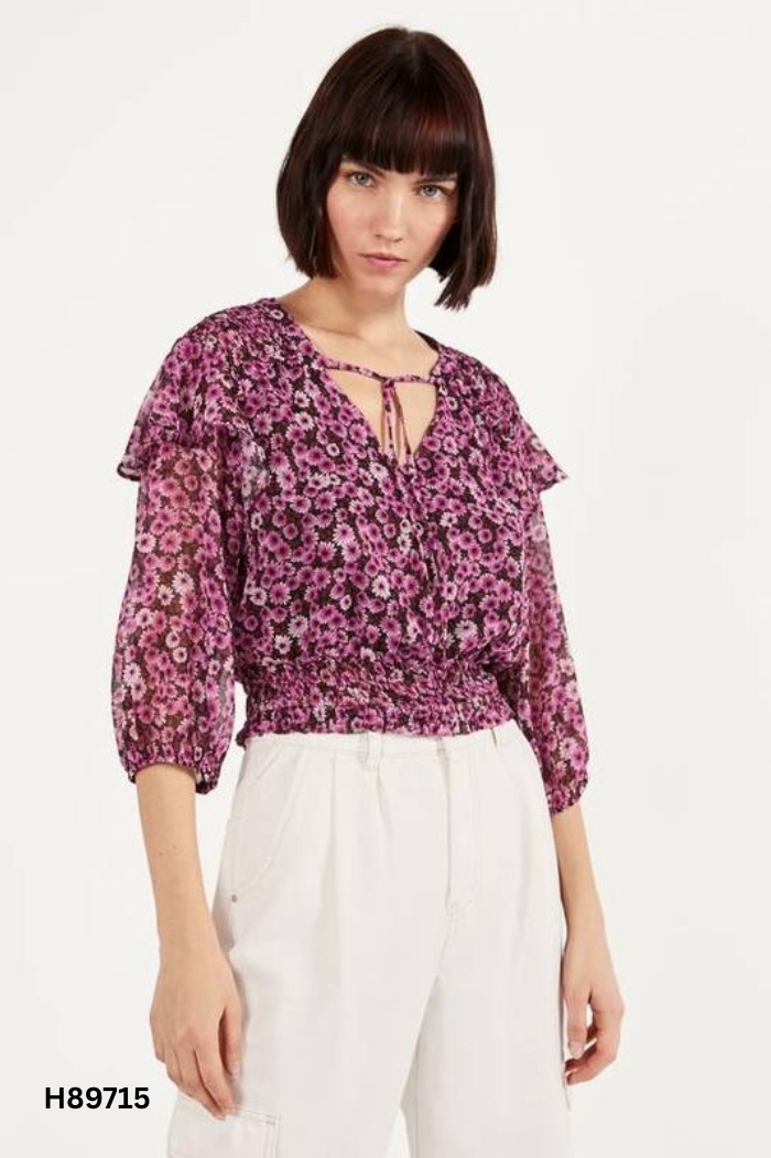NEWTAG Áo tím hoa BERSHKA phối bèo
