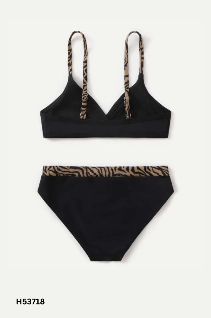 SET SHEIN Bikini 2 mảnh đen viền beo nâu