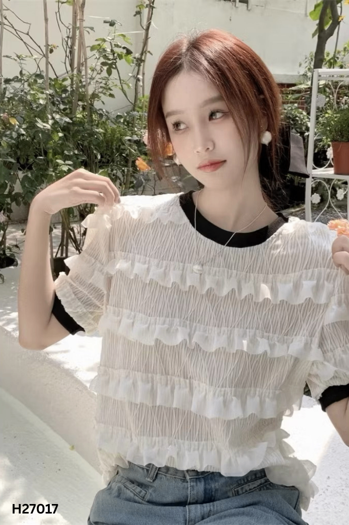Áo be bèo viền đen