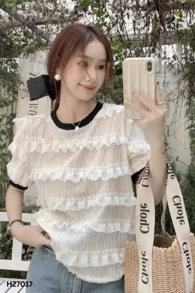 Áo be bèo viền đen