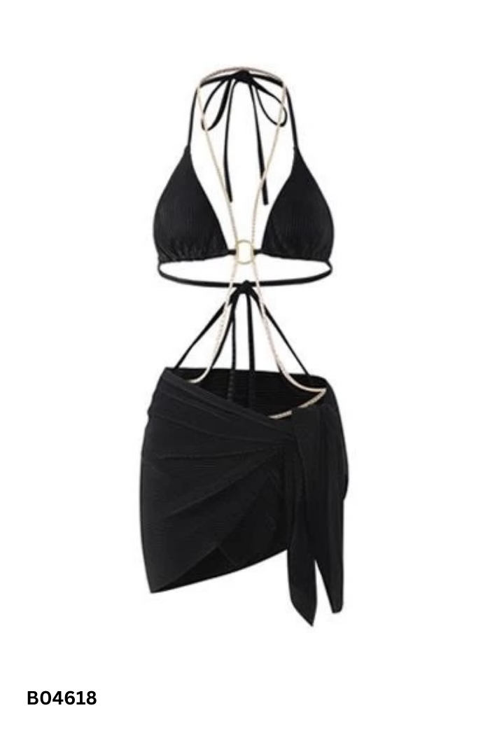 SET Bikini 3 món đen mix xích