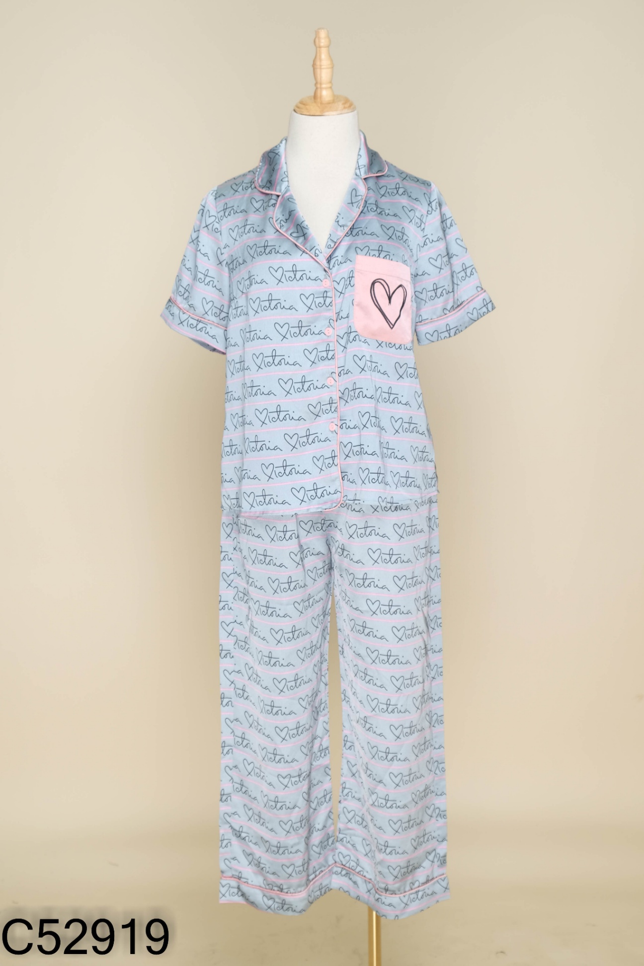 SET Pijama lụa xanh áo + quần dài