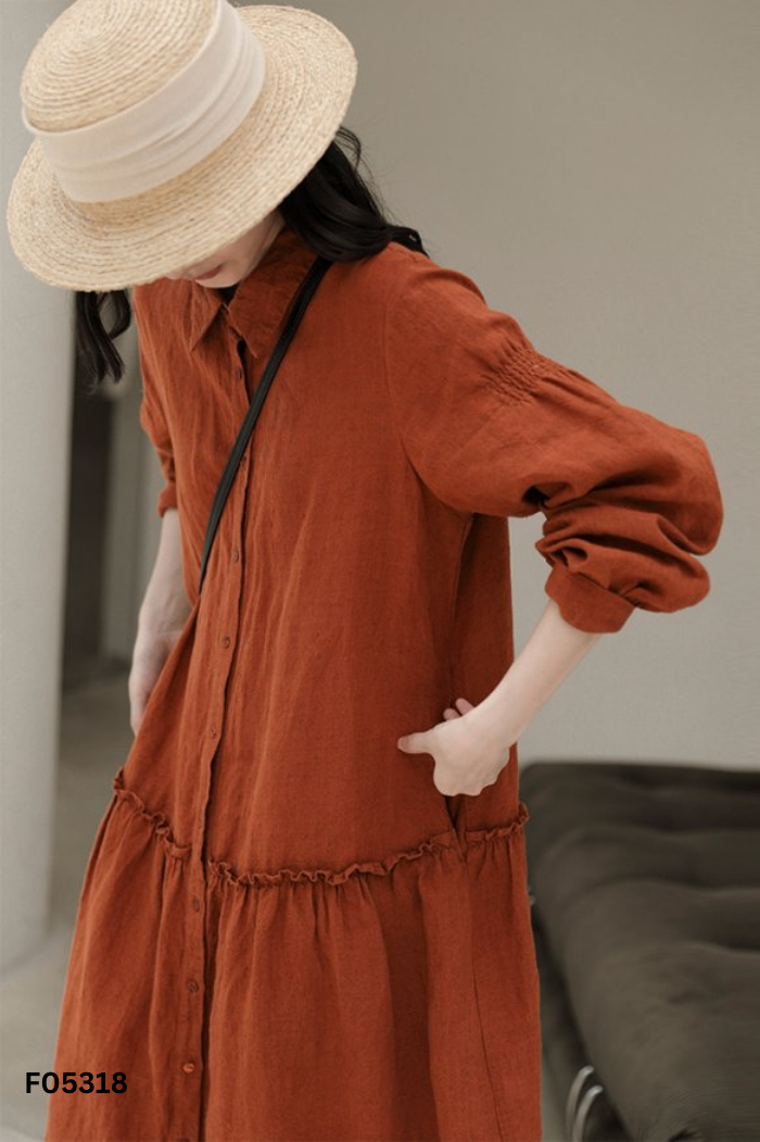 Váy cam nâu cổ sơ mi