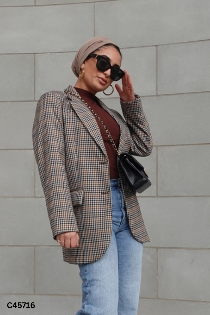 Áo blazer HM caro đen nâu