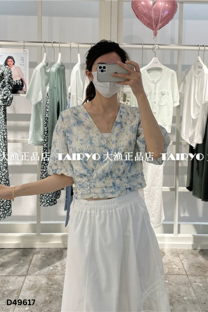 Áo be xanh cúc lệch