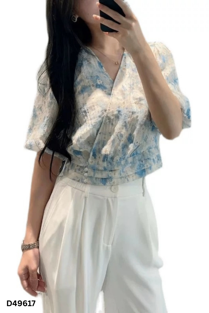 Áo be xanh cúc lệch
