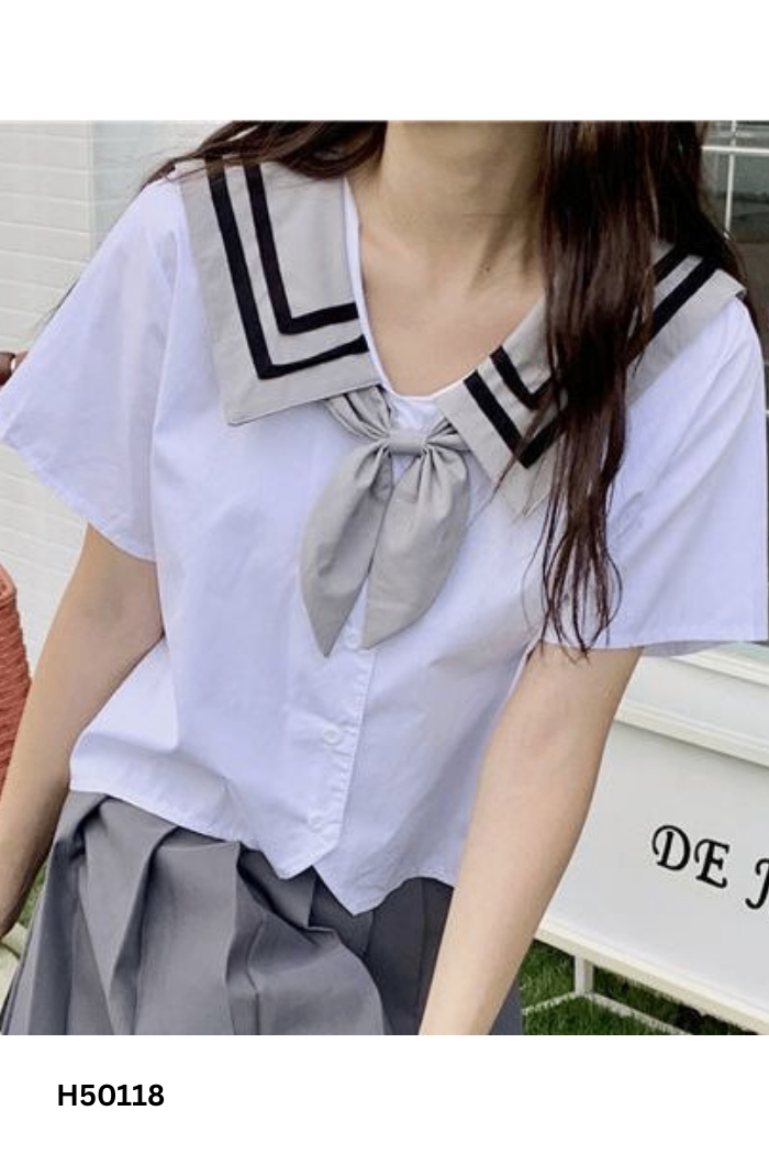 Áo sơ mi trắng cổ xám
