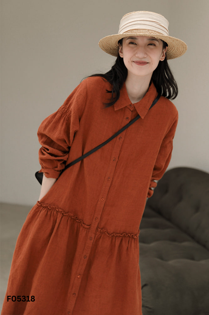 Váy cam nâu cổ sơ mi