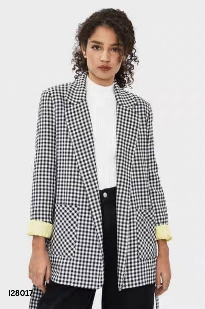 Blazer BERSHKA xám kẻ caro trắng đen