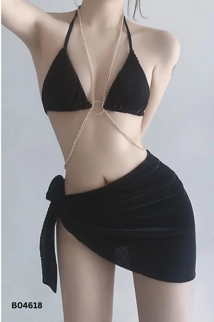 SET Bikini 3 món đen mix xích