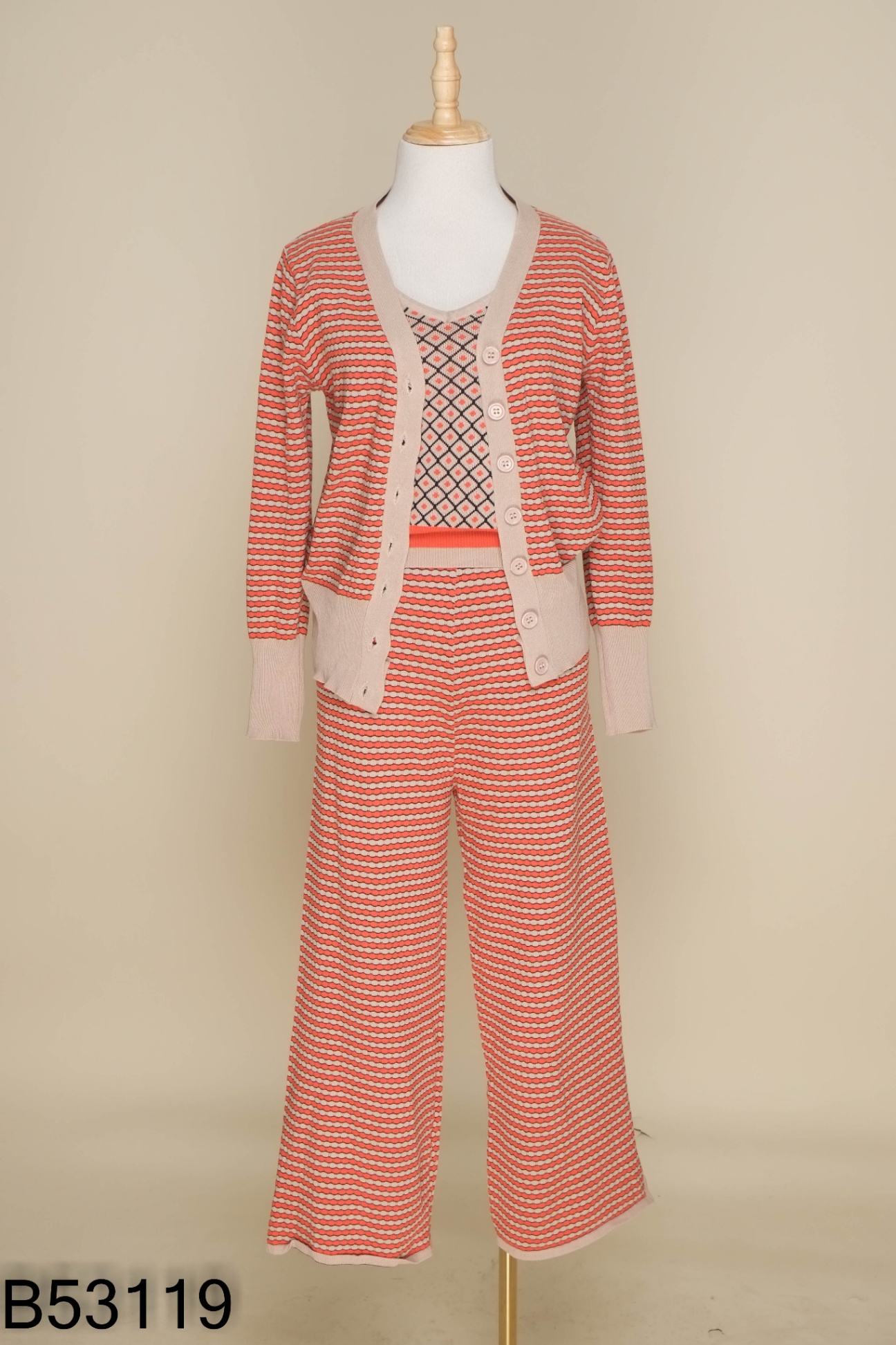 SET 3 Áo cardigan len be họa tiết + áo sát nách + quần