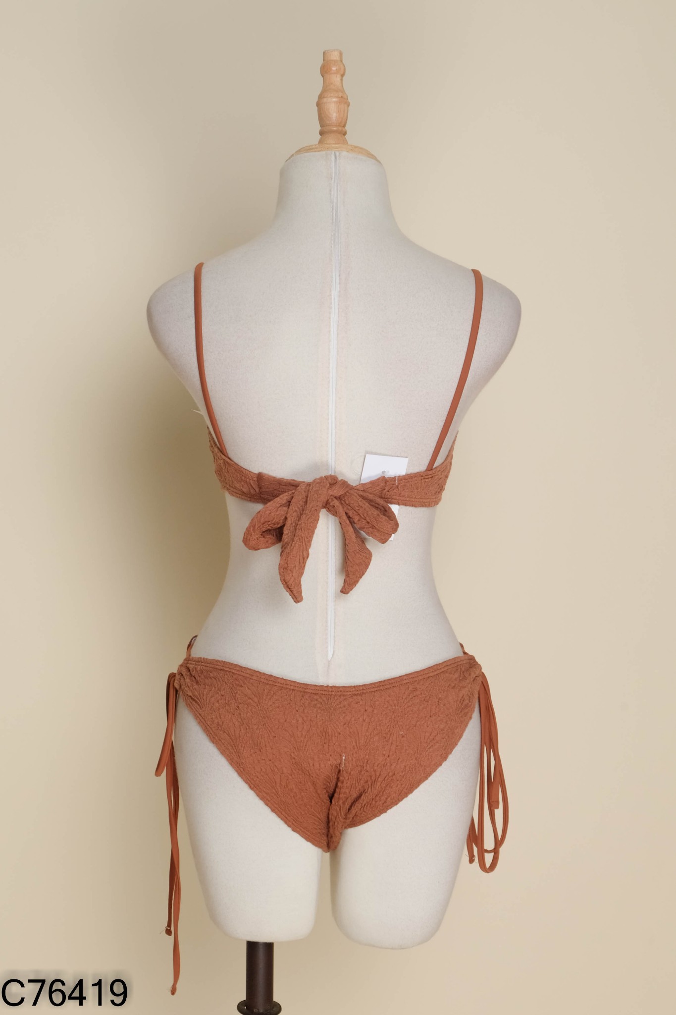 SET Bikini nâu trơn phối dây
