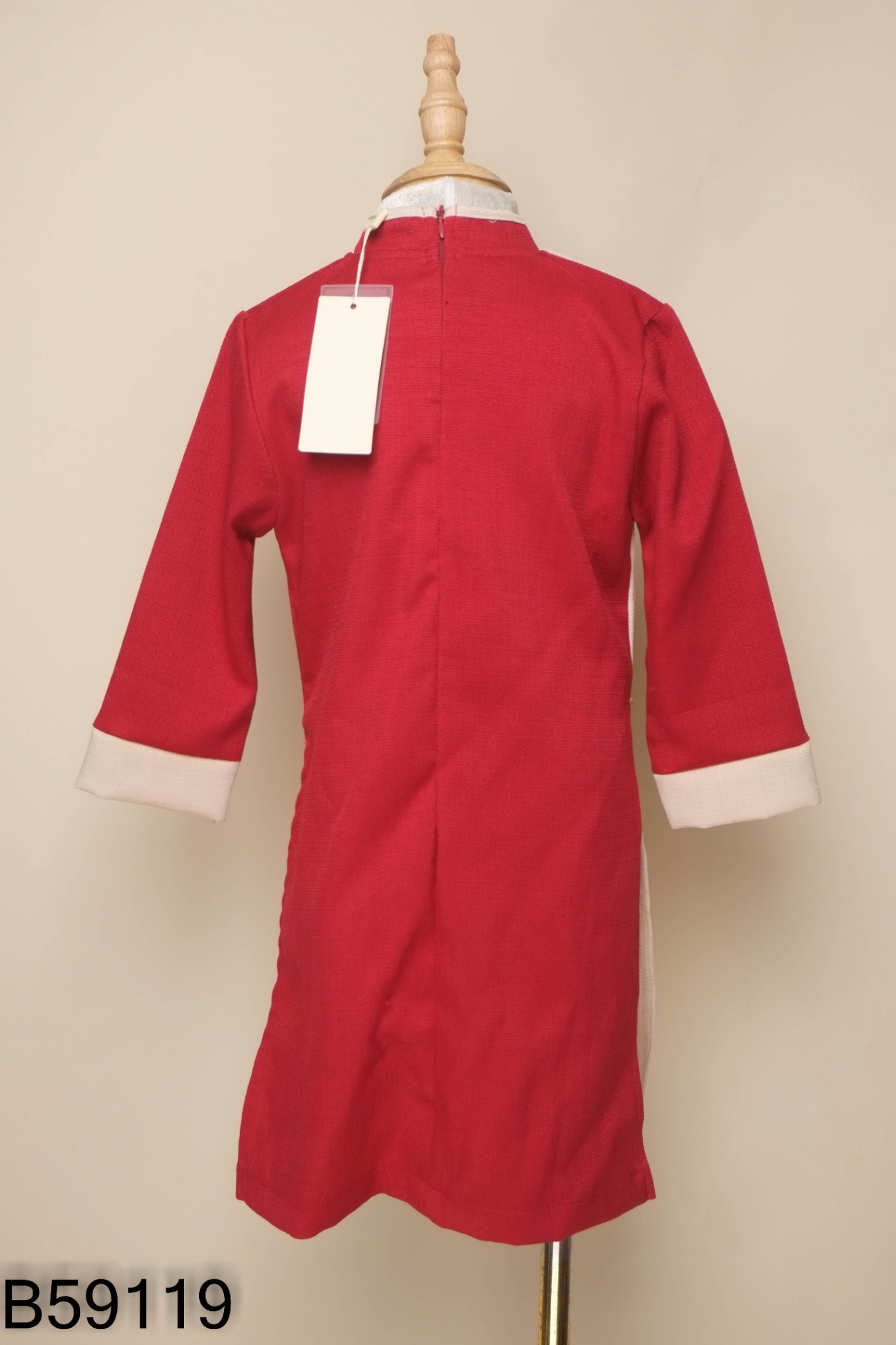 NEWTAG Áo dài đỏ phối be kid
