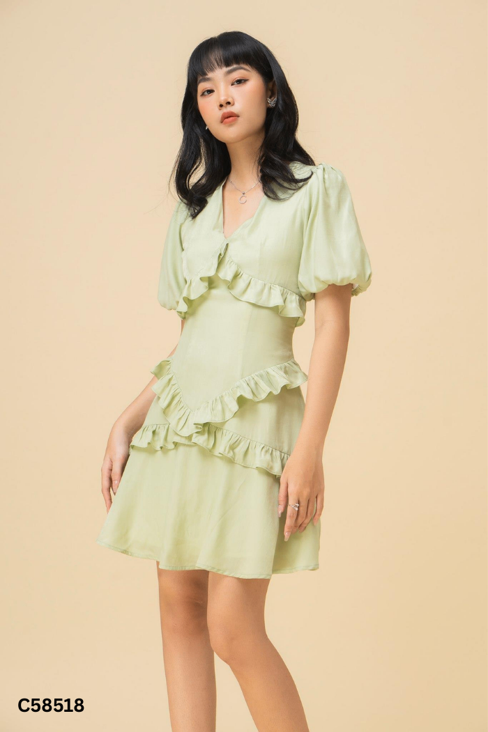 Váy MAYBI xanh phối bèo