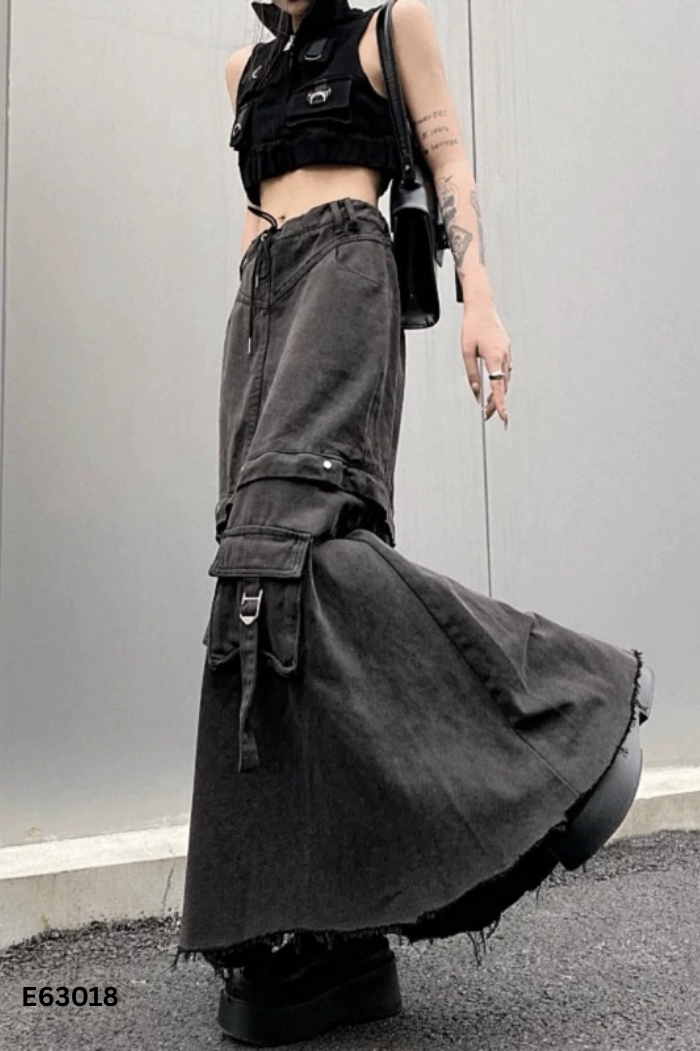 Chân váy jeans đen túi hộp dài