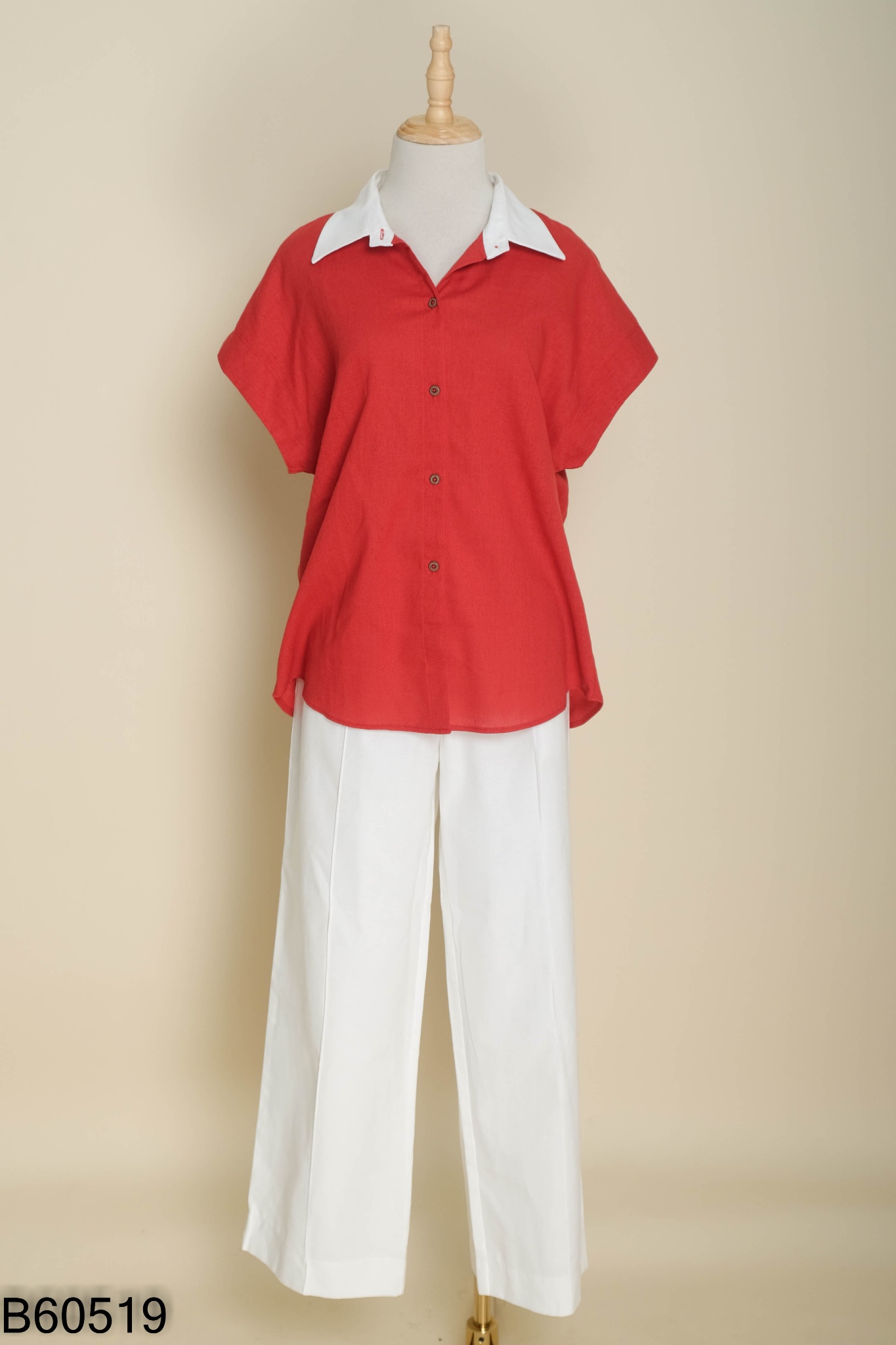 SET Áo sơ mi linen đỏ + quần trắng
