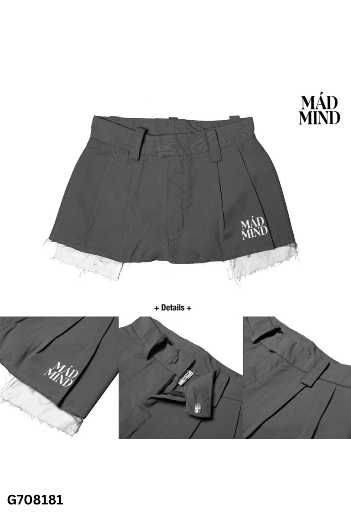 NEWTAG Chân váy MÁD MIND xám phối trắng