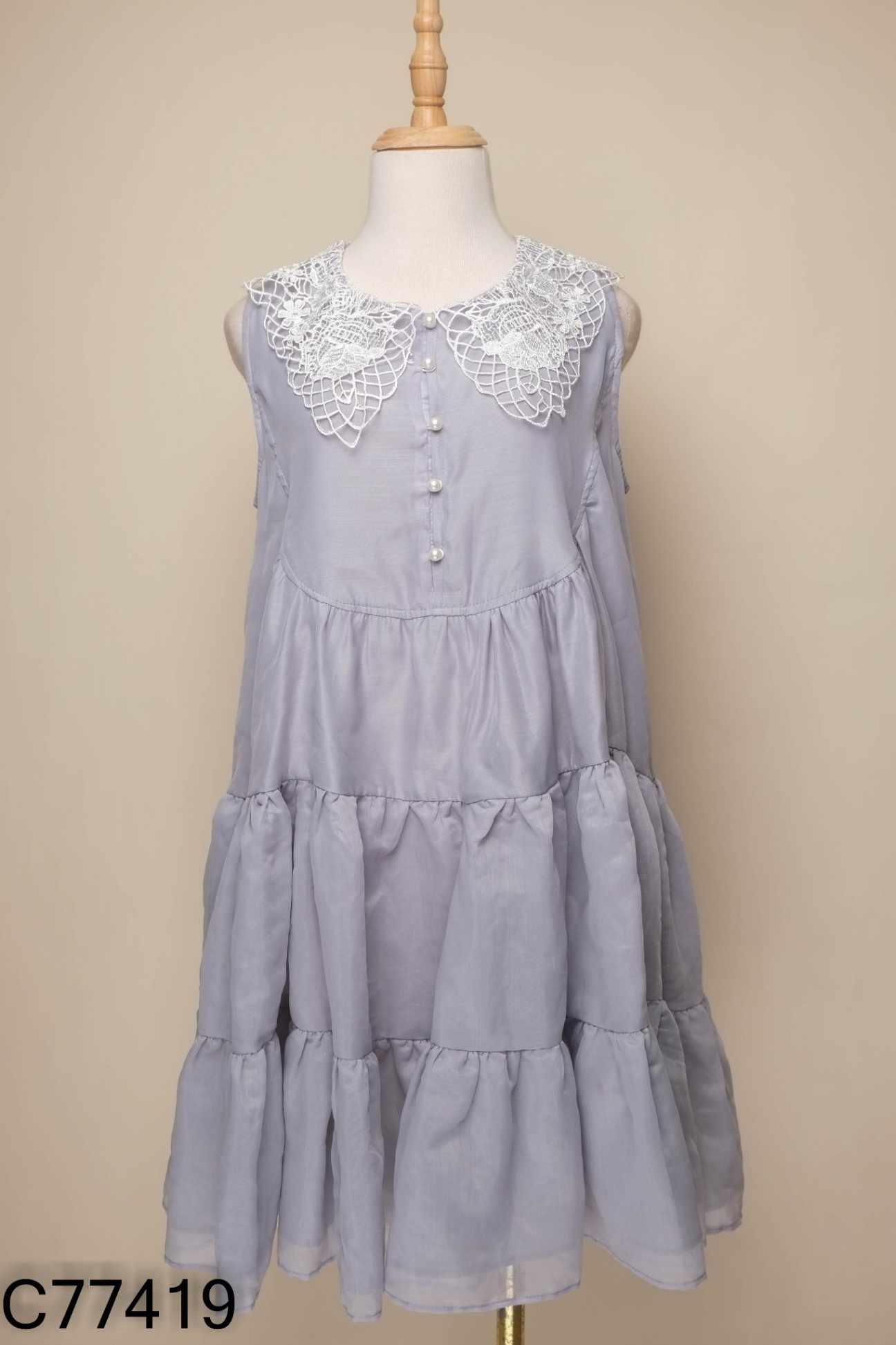 Vá baybydoll xám cổ ren trắng