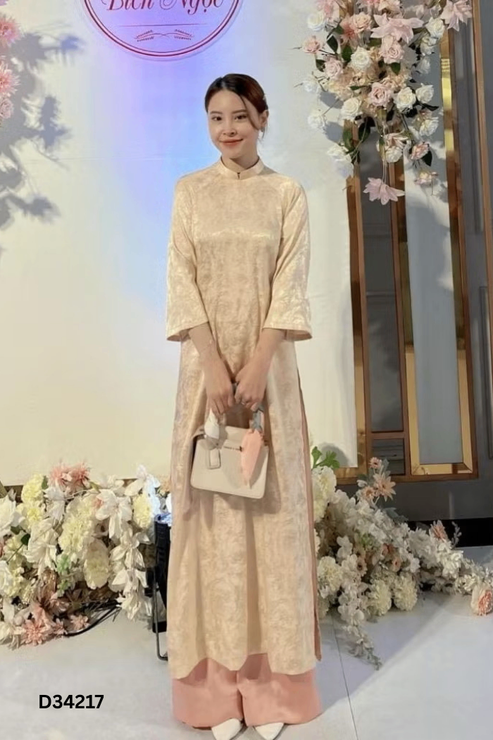 SET Áo dài lụa be + quần lụa hồng