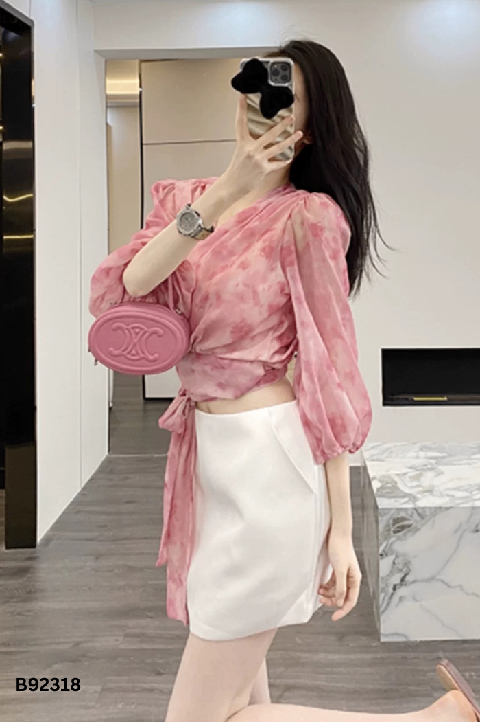 Áo wrap voan hồng