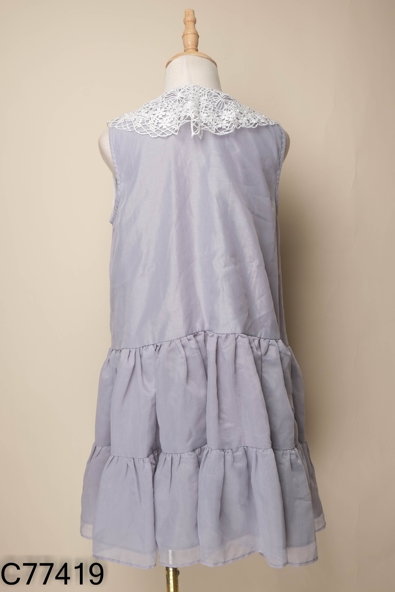 Vá baybydoll xám cổ ren trắng