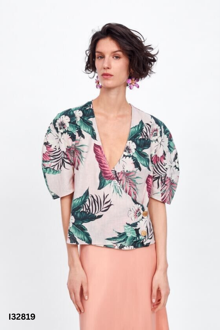 Áo wrap ZARA hồng họa tiết