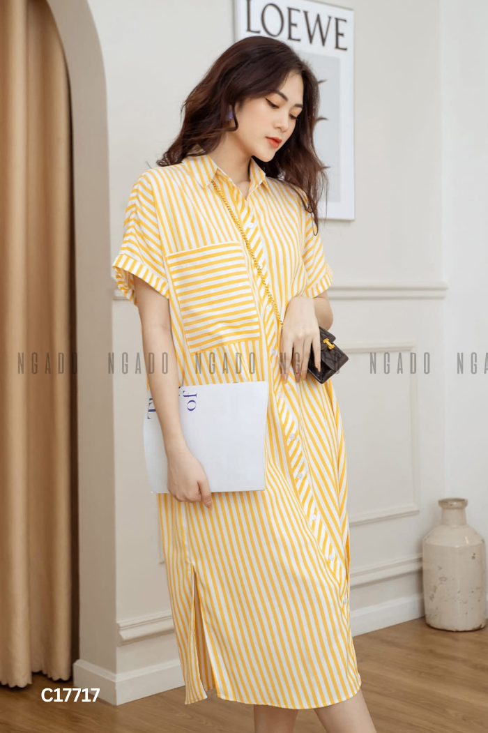 Váy NGADO vàng kẻ trắng
