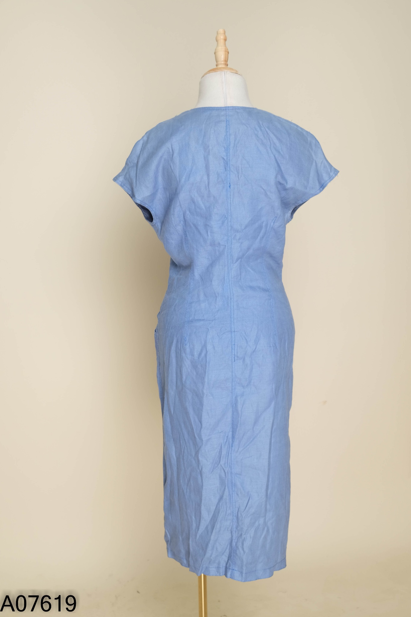 Váy linen xanh dương phối khoá