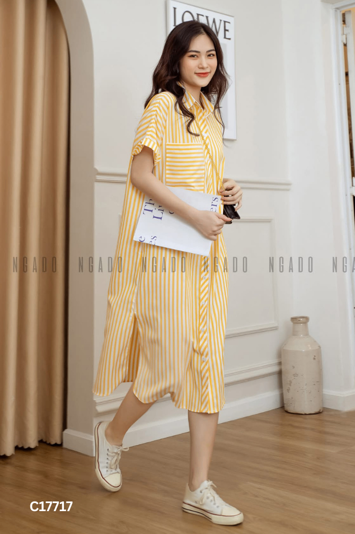 Váy NGADO vàng kẻ trắng