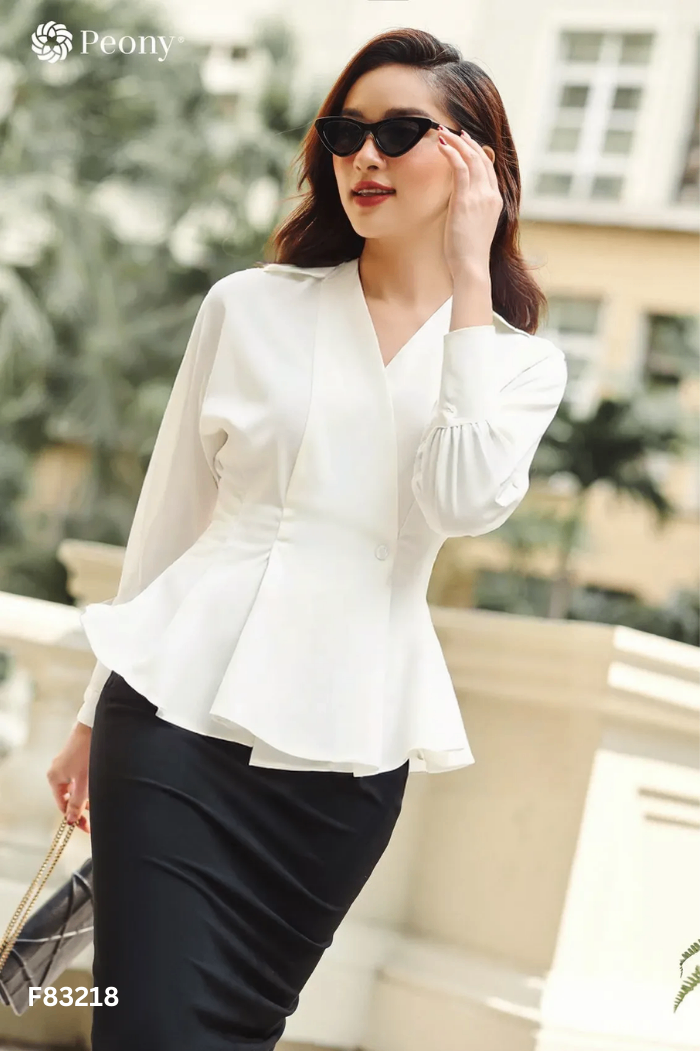 Áo sơ mi PEONY trắng ly eo