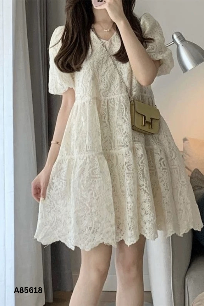 Váy baby doll lưới be