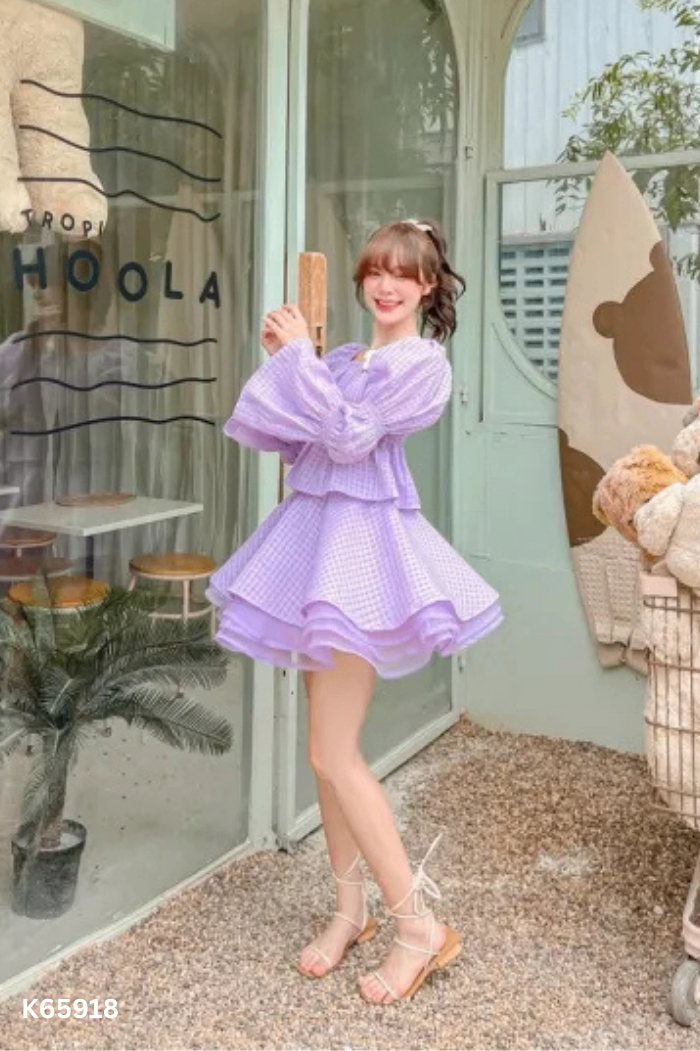 SET DEWA STUDIO Áo tím trơn + chân váy