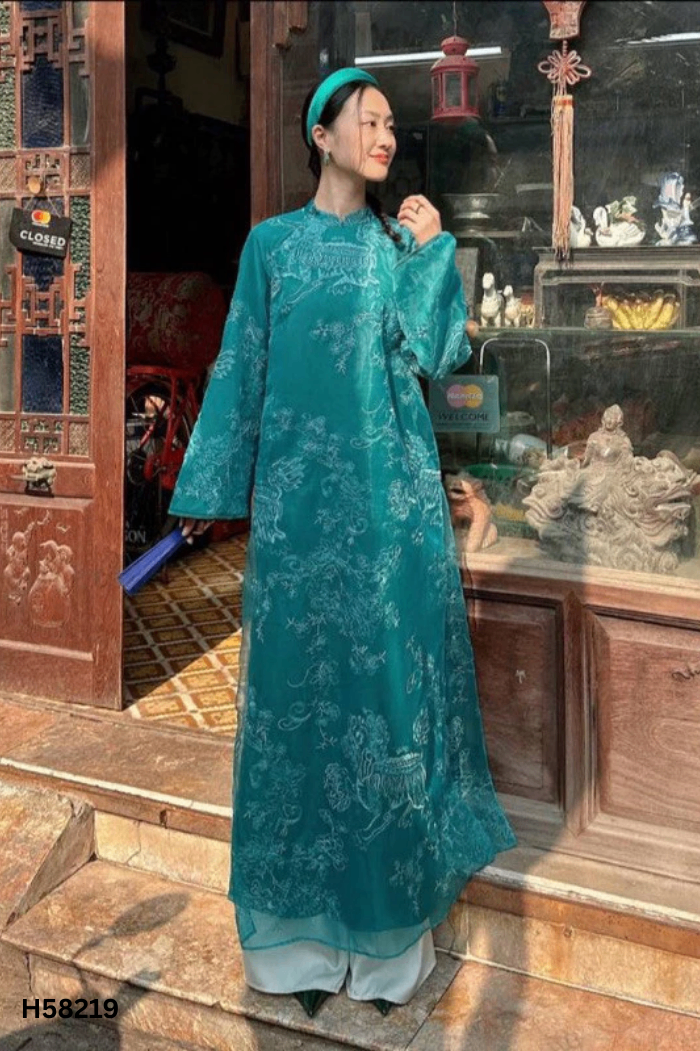 NEWTAG SET Áo dài HÈOCHINHCHẮN xanh + quần lụa