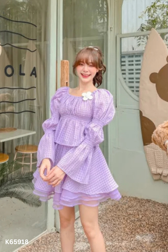SET DEWA STUDIO Áo tím trơn + chân váy